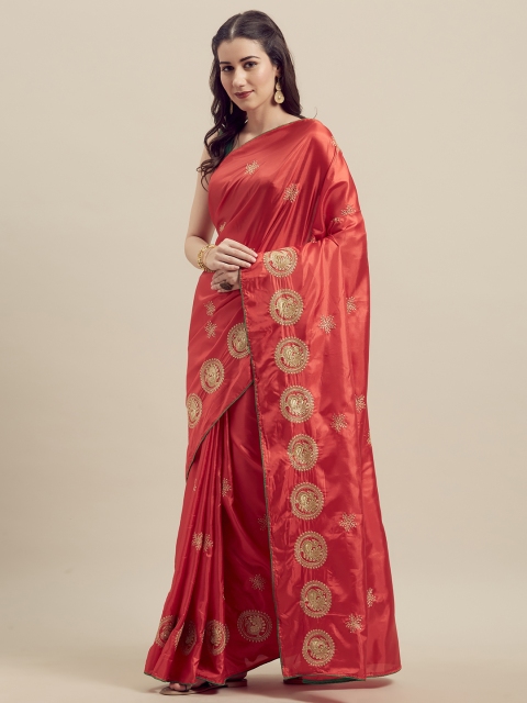 

Florence Red Embroidered Silk Blend Saree