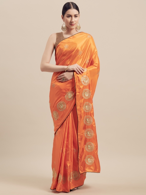 

Florence Orange Embroidered Silk Blend Saree
