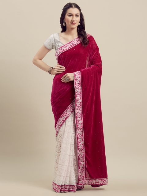 

Florence Pink & White Velvet Embroidered Saree
