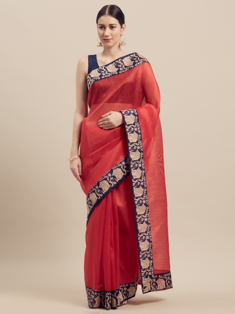 

Florence Red Silk Blend Solid Bhagalpuri Saree