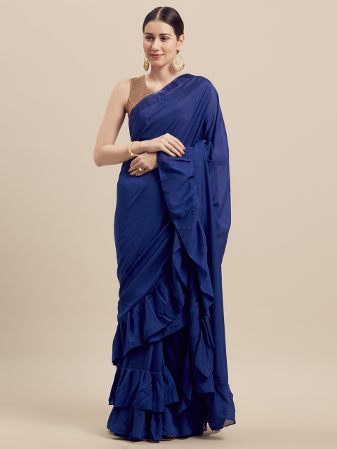 

Florence Navy Blue Solid Poly Georgette Saree