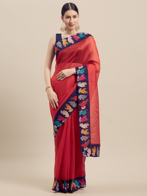 

Florence Red Silk Blend Solid Bhagalpuri Saree