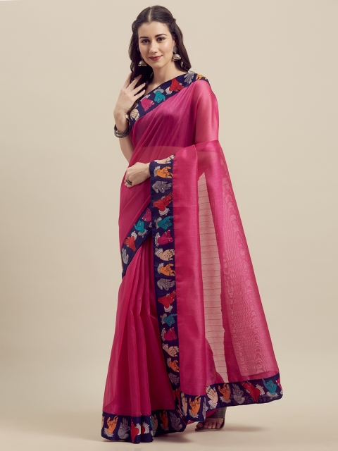

Florence Pink Silk Blend Solid Bhagalpuri Saree