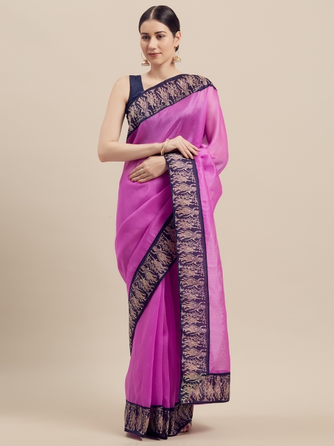 

Florence Pink Silk Blend Solid Bhagalpuri Saree