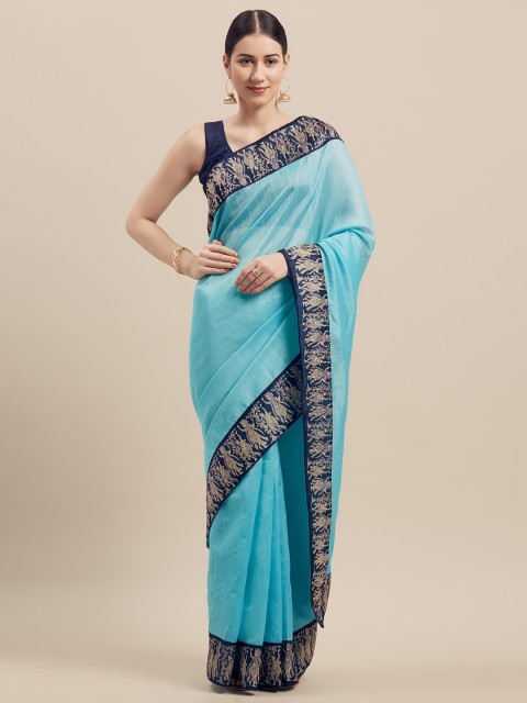 

Florence Turquoise Blue Silk Blend Solid Bhagalpuri Saree