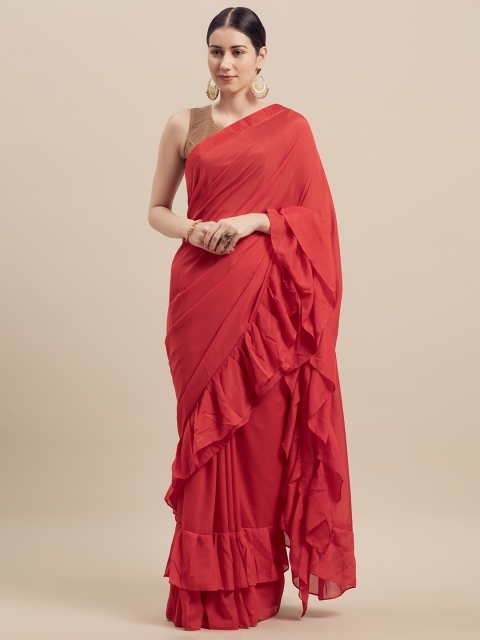 

Florence Red Solid Poly Georgette Saree