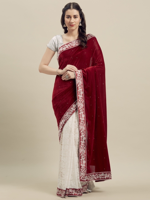 

Florence Maroon & White Velvet Embroidered Saree