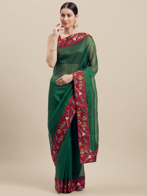 

Florence Green Silk Blend Solid Bhagalpuri Saree