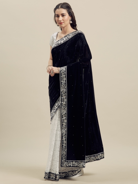 

Florence Black & White Velvet Embroidered Saree