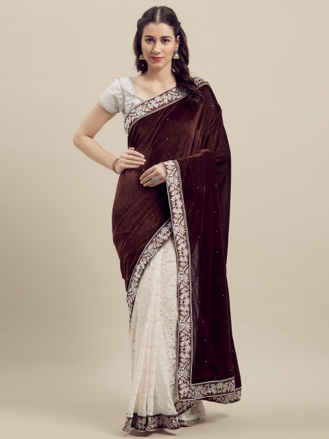 

Florence Brown & White Velvet Embroidered Saree