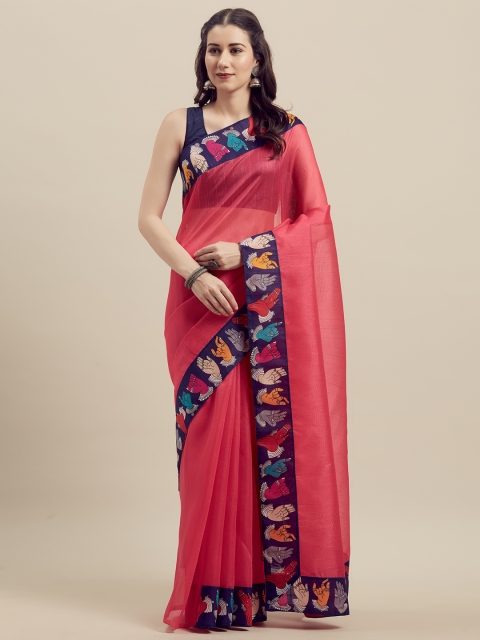 

Florence Pink & Navy Blue Silk Blend Solid Bhagalpuri Saree