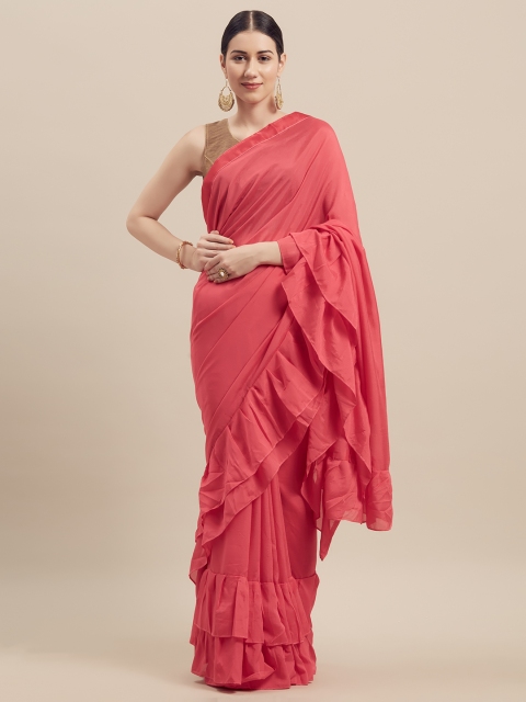 

Florence Pink Solid Poly Georgette Saree