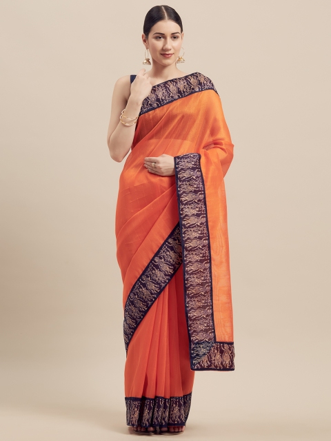 

Florence Orange & Navy Blue Silk Blend Solid Bhagalpuri Saree