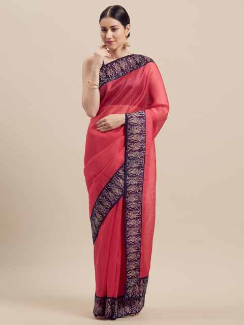 

Florence Pink & Navy Blue Silk Blend Solid Bhagalpuri Saree