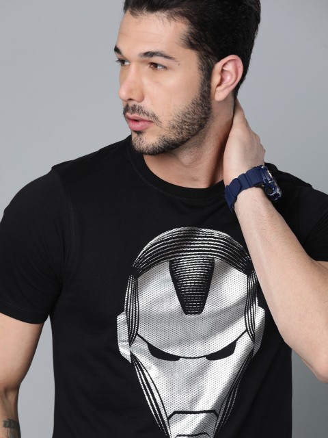 

Kook N Keech Marvel Men Black & Silver Printed Round Neck T-shirt