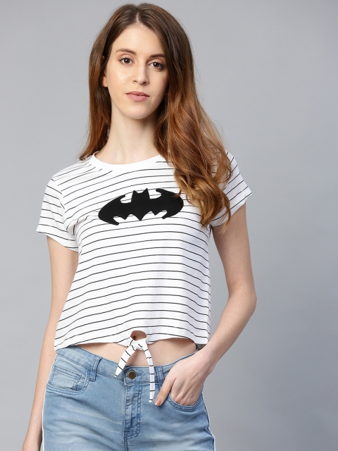 

Justice League Women Off-White & Black Batman Striped Cropped Top