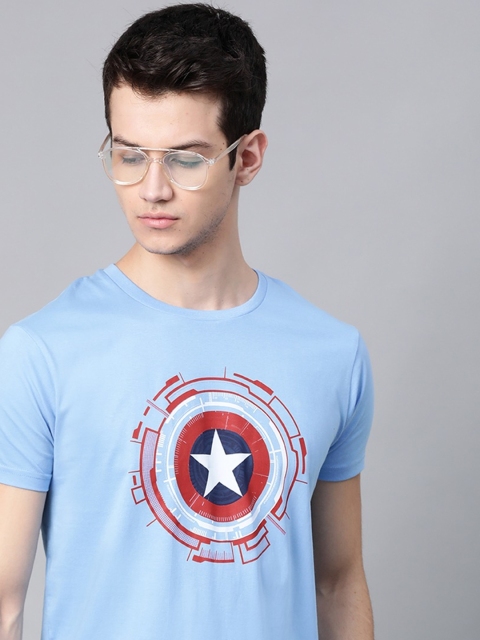 

Kook N Keech Marvel Men Blue & Red Captain America Printed Round Neck T-shirt
