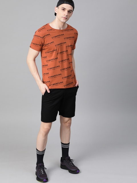 

Kook N Keech Men Rust Orange & Black Printed Round Neck T-shirt