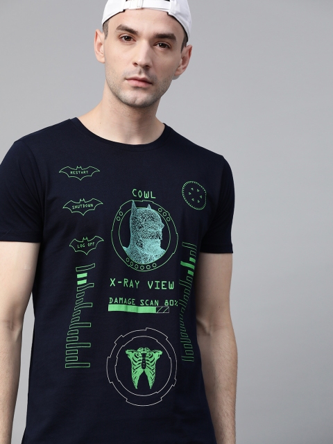 

Justice League Men Navy Blue Green Printed Round Neck Pure Cotton T-shirt