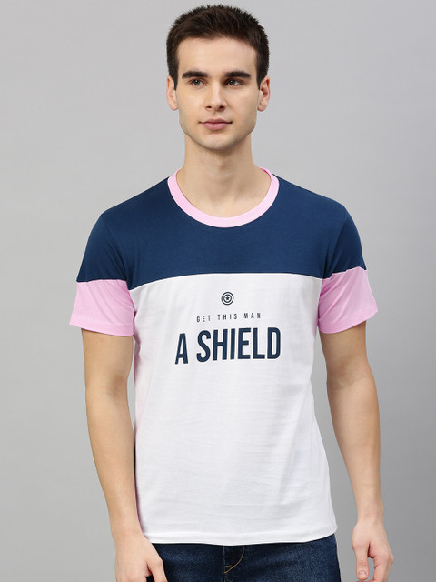 

Kook N Keech Marvel Men White & Navy Blue Colourblocked Round Neck T-shirt