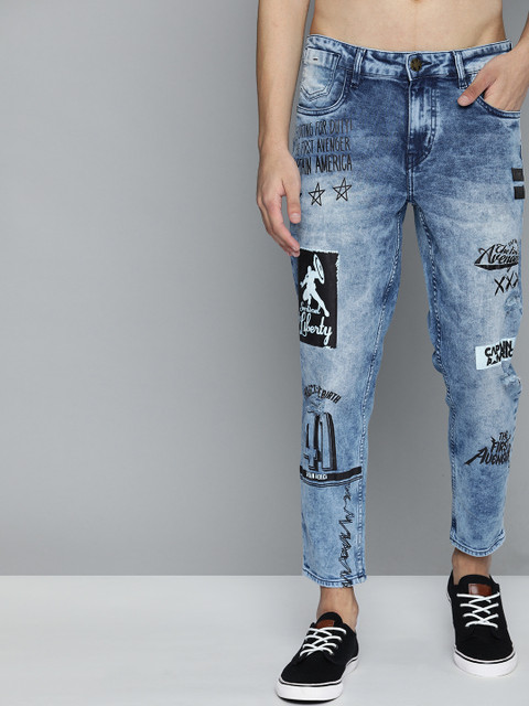 

Kook N Keech Men Blue Printed Regular Fit Mid-Rise Clean Look Cropped Jeans
