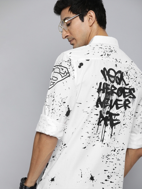 

Justice League Men White & Black Regular Fit Printed Casual Shirt