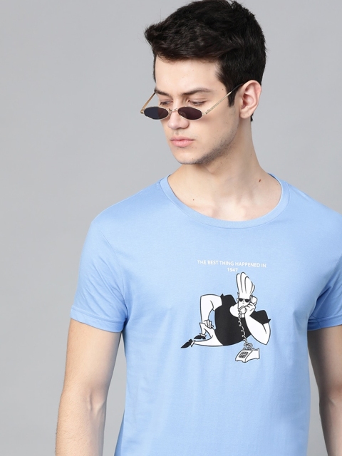 

Johnny Bravo by Kook N Keech Men Blue Printed Round Neck T-shirt