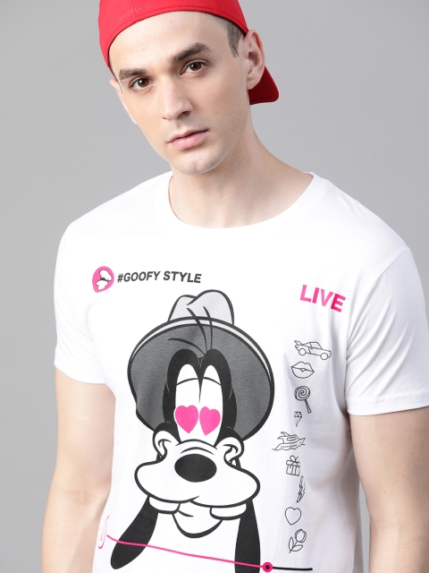 

Kook N Keech Disney Men White & Black Goofy Printed Round Neck T-shirt