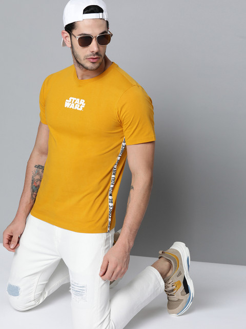 

Kook N Keech Star Wars Men Mustard Yellow Solid Round Neck T-shirt
