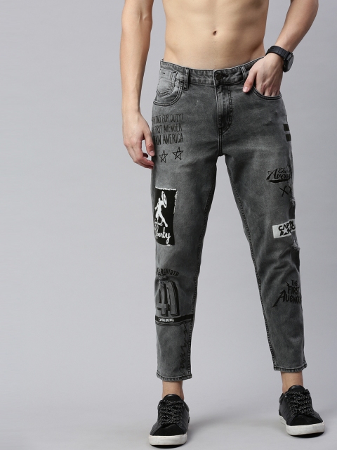 

Kook N Keech Men Black Regular Fit Mid-Rise Mildly Distressed Printed Cropped Jeans