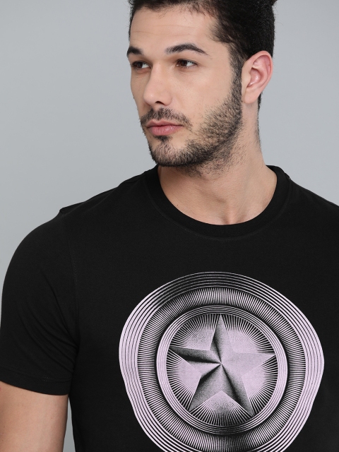 

Kook N Keech Marvel Men Black & Grey Captain America Printed Round Neck T-shirt