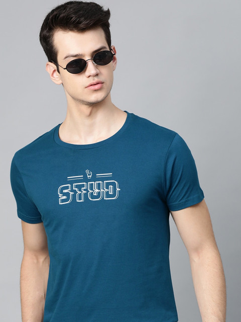 

Johnny Bravo by Kook N Keech Men Teal Blue White Printed Round Neck T-shirt