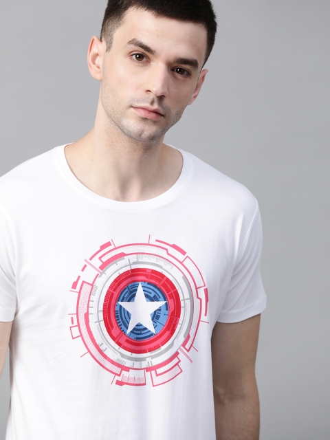 

Kook N Keech Marvel Men White & Red Captain America Printed Round Neck T-shirt