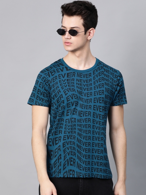 

Kook N Keech Men Teal Blue & Black Printed Round Neck T-shirt