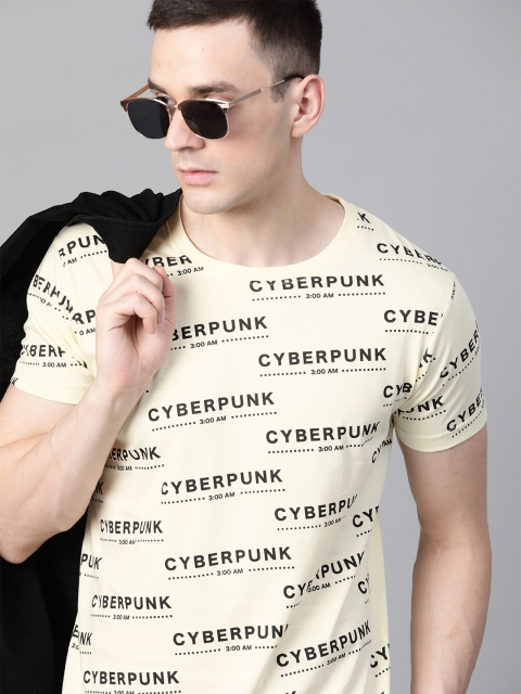 

Kook N Keech Men Cream-Coloured & Black Printed Round Neck T-shirt
