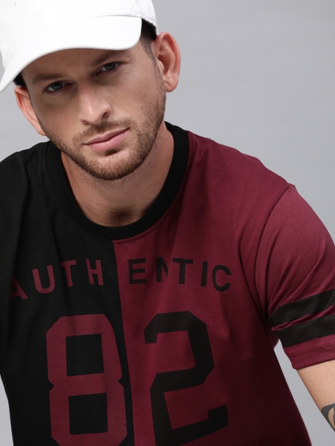 

Kook N Keech Men Burgundy & Black Colourblocked Round Neck T-shirt