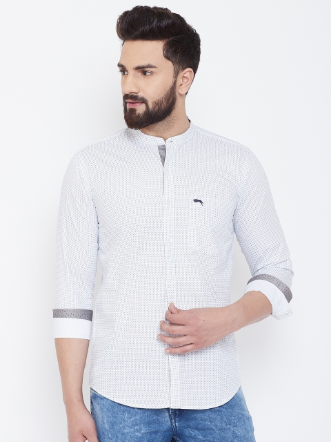 

JUMP USA Men White & Navy Blue Slim Fit Printed Casual Shirt