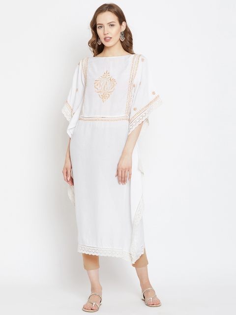 

The Kaftan Company Women White Chikankari Embroidered Kaftan Kurta