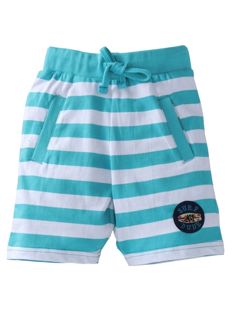 

KiddoPanti Boys White & Blue Striped Regular Fit Regular Shorts
