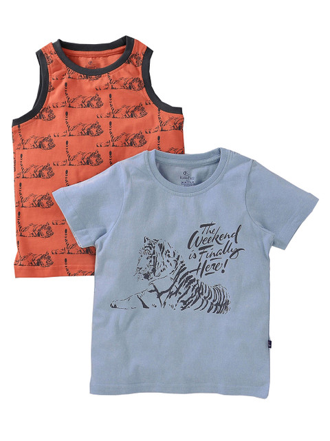 

KiddoPanti Boys Set Of 2 Printed Round Neck T-shirt, Blue