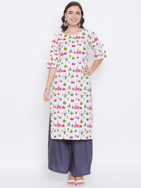 

rangeelo rajasthan Women White Printed Straight Kurta