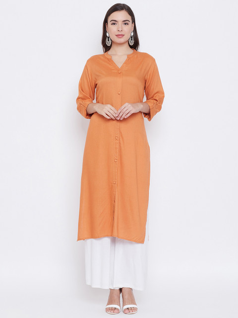 

rangeelo rajasthan Women Orange Solid Straight Kurta