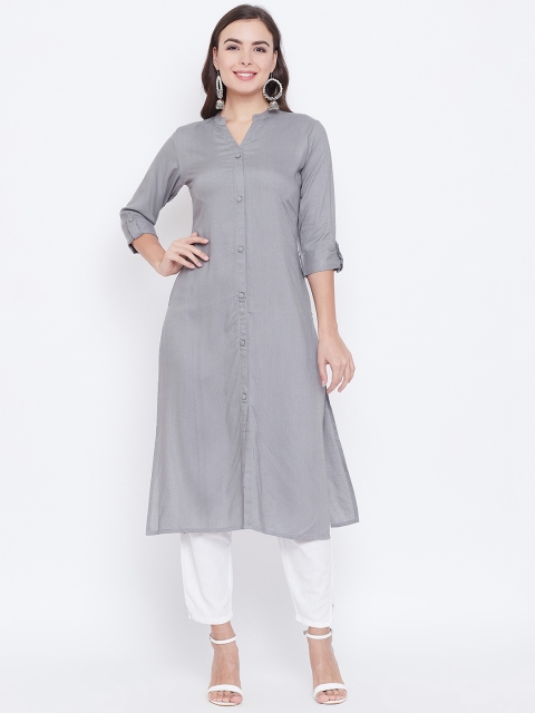 

rangeelo rajasthan Women Grey Solid Straight Kurta