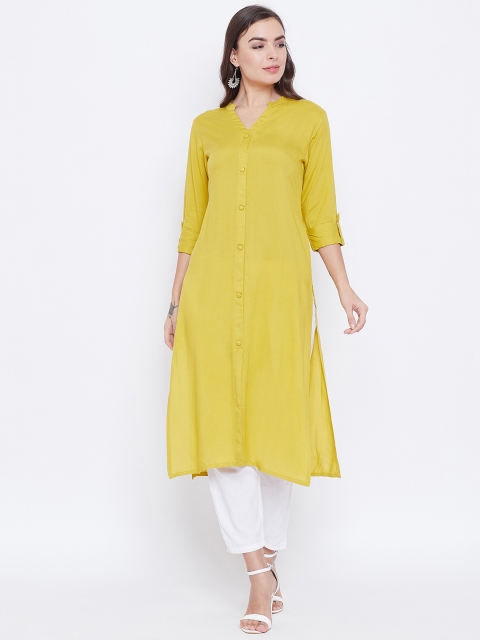 

rangeelo rajasthan Women Yellow Solid Straight Kurta