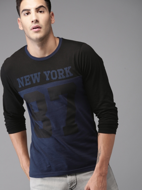 

Moda Rapido Men Navy Blue & Black Colourblocked T-shirt