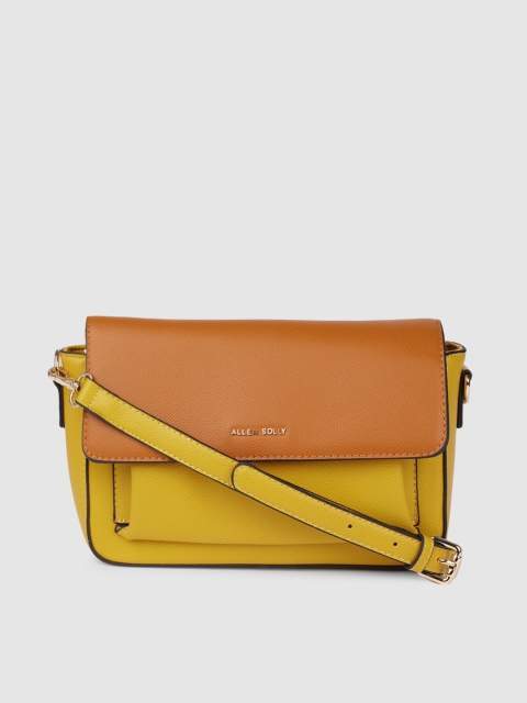 

Allen Solly Mustard Yellow & Tan Brown Colourblocked Sling Bag