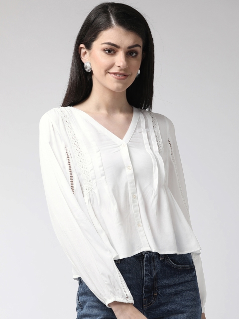 

MIWAY Women Off-White Solid Cropped A-Line Top