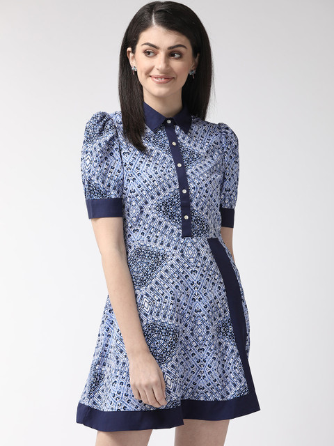 

MIWAY Women White & Blue Printed Shirt Dress