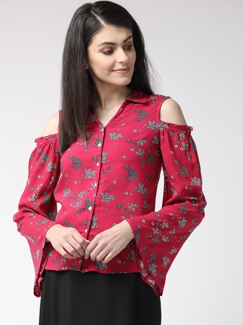 

MIWAY Women Pink & White Regular Fit Printed Cold-Shoulder Casual Shirt