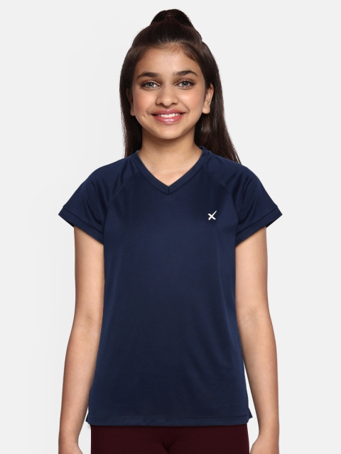 

Hrx By Hrithik Roshan Girls Navy Blue Solid V-Neck Rapid-Dry Active Tshirts